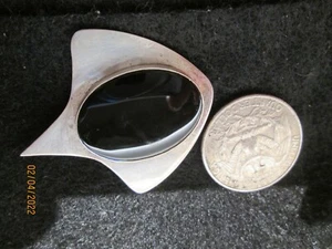 Vintage GFMW Great Falls Metal Works Modernist Inlay Onyx Opal Brooch Pin - Picture 1 of 4