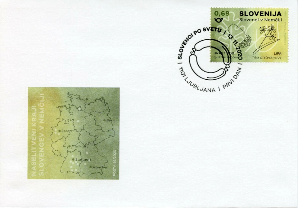 Slovenia Trees Stamps 2020 FDC Sloves in Germany Oak Leaves Plants Nature 1v Set - Image 1 of 1