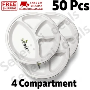 50 PCS EcoWise 12" X 4 Compartment Disposable Plates Sugarcane Fiber EC1079 - Picture 1 of 7