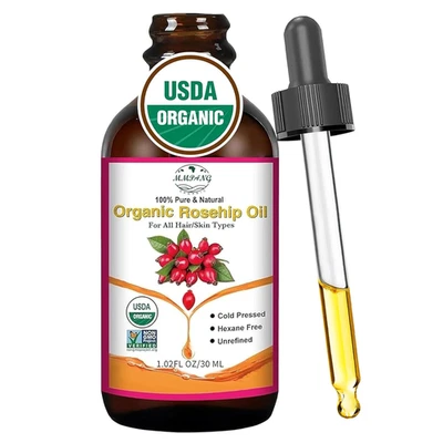 Organic Rosehip Seed Oil for Face, USDA Certified, Cold Pressed, Unrefined, 100% - Image 1 of 4