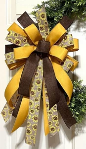 10 " FALL GOLD SUNFLOWER BOW for DOOR WREATH SWAG GARLAND MAIL POST # 63 rb - Picture 1 of 4