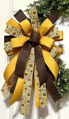 10 " FALL GOLD SUNFLOWER BOW for DOOR WREATH SWAG GARLAND MAIL POST # 63 rb - Image 1 of 4