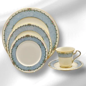 MIKASA Town Place LAN34 5 Piece Place Setting Blue Marble Band Pink Flowers - Picture 1 of 8