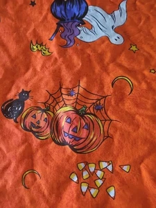Vintage Linen Tablecloth Halloween 70x52 Orange Witches Bats Haunted House Ghost - Picture 1 of 5
