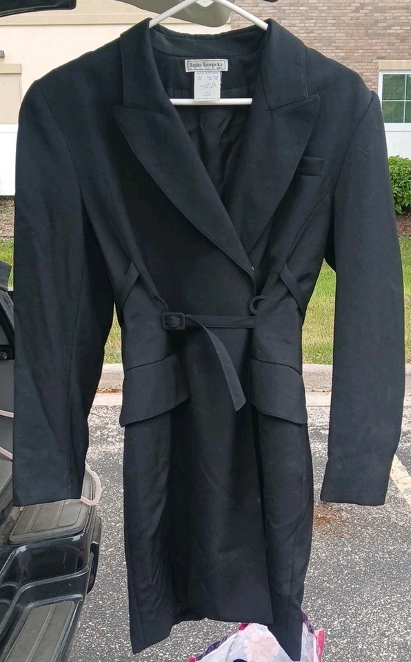 Chaqueta Larga Vintage Negra LOLITA LEMPICKA Paris 100% Lana Cintura Cruzada 12 Foto 1 de 4