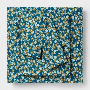 King Cotton Blend Sateen Sheet Set Navy Floral - Room Essentials - Picture 1 of 4