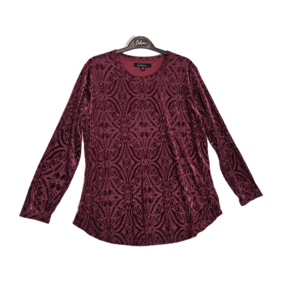 Democracy Women's Top Long Sleeve Burgundy Floral Round Neck sweater sz. 1X