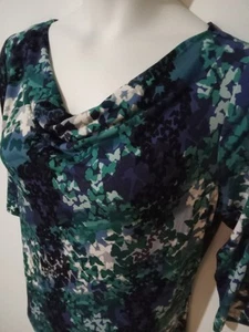 NWT JCP East 5th Women's XL Top Draped Neckline Pullover Blue Print Liquid Knit  - Picture 1 of 7