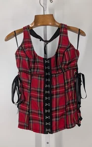 Royal Bones Daang Goodman Tripp NYC rot Tartan Schnür Korsett Bustier Vintage Y2K L - Bild 1 von 6