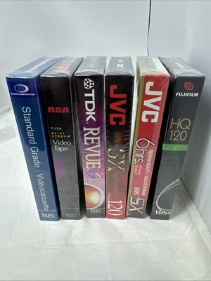 Лот из 6 новых запечатанных пустых видеокассет VHS — JVC Fujifilm TDK RCA Durabrand - Изображение 1 из 4