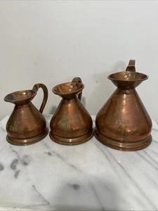 Vtg English Antique Copper Haystack Measuring Jugs Gill, 1/2 Pint, Pint, Stamp - Picture 1 of 18