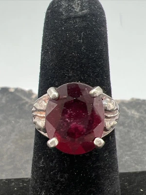 4.09 CARAT DEEP RED RUBY SOLITAIRE STERLING RING S-4.5 LAB-CREATED - Image 1 of 4
