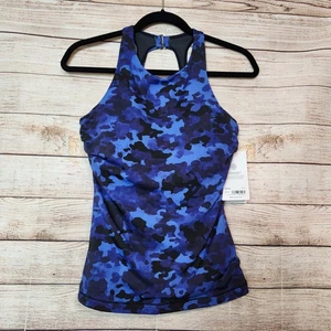 NWT Athleta Womens Blue Camouflage Maldives Bra Cup Tankini Swim Top Size 34D/DD - Picture 1 of 14
