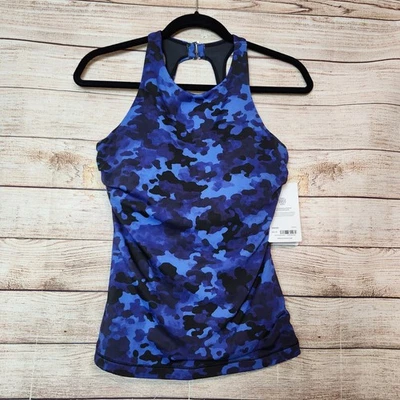 NWT Athleta Womens Blue Camouflage Maldives Bra Cup Tankini Swim Top Size 34D/DD - Image 1 of 4