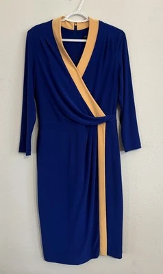 Kasper Women's Blue Colorblocked Faux-Wrap Sheath Dress Size Medium - Image 1 of 4