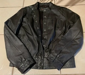 Ben Sherman Black Leather Mens Jacket Button Up Pockets Lined Size XL - Picture 1 of 10