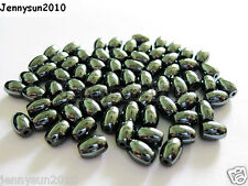 100pcs Natural Black Jet Hematite Gemstone Rice Spacer Beads 4mm 6mm 8mm 12mm