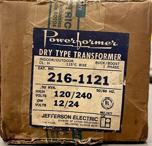*NEW*  JEFFERSON POWERFORMER 216-1121 INDOOR OUTDOOR DRY TYPE TRANSFORMER SEALED - Picture 1 of 4
