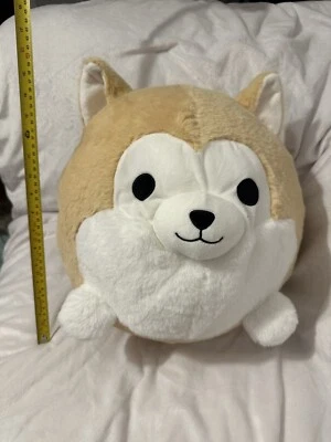 Takashoji Big Round Fuzzy Beige Tan Corgi Dog Plush 16" Cute Kawaii  - Image 1 of 3