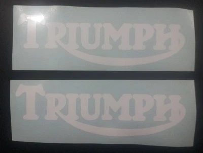 Par de pegatinas/calcomanías corte vinilo Triumph Tank, 150 mm x 48 mm blanco Foto 1 de 4