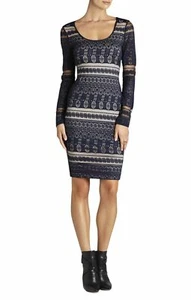 NEW BCBG MAX AZRIA Midnight Blue TANYA LONG SLEEVE LACE NUDE LINING X-Small $198 - Picture 1 of 2