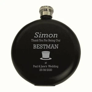 Sombrero de copa personalizado Bestman 5 oz redondo mate negro cadera frasco en una caja de papel HF601 - Imagen 1 de 1