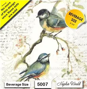 (5007) TWO Paper BEVERAGE / COCKTAIL Decoupage Art Craft Napkins - TWO BIRDS - Picture 1 of 3