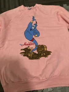Disney Aladdin Sweatshirt 90s Robin Williams Genie Large Pink Deadstock Wow! - Picture 1 of 7