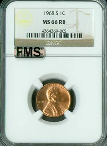 1968 S LINCOLN CENT NGC MAC MS66 RED FMS OR FULL MEMORIAL STEPS  * - Picture 1 of 4