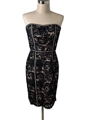 Vestido Aidan Mattox Negro Encaje Sin Tirantes Fiesta Cóctel Ilusión Talla 6 $245 Usado en Excelente Condición Foto 1 de 4