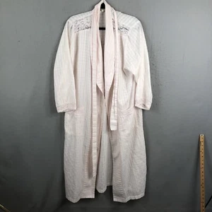 Vintage Victorias Secret Robe Womens L Pink Plaid Crochet Lace Gold Label Cotton - Picture 1 of 22