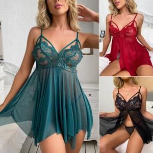 Women's Sexy Lingerie Lace Dress Teddy Babydoll Sleepwear Nightwear G-string Set - Picture 1 of 20