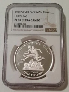 Isle of Man 1999 Silver Crown Olympics Hurdling Proof PF69 UC NGC - Picture 1 of 2
