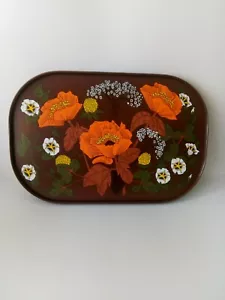 Decorated Food Drink Serving Tray Floral Plastic Vintage Interior Good Condition - Picture 1 of 3