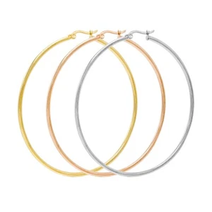 Thin Trio Hoop Earrings 3 Pack Color Gold, Silver, Rose Gold NEW 60MM Stainless - Picture 1 of 4