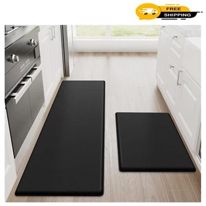 Comfortable Standing Desk Mats - Non-Slip & Waterproof Kitchen Rug Set in Black - Picture 1 of 9