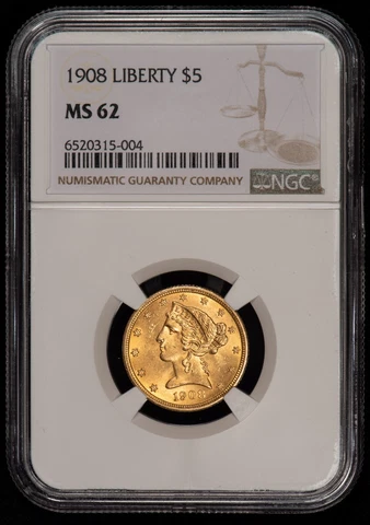 1908 G$5 Liberty Head Gold Half Eagle - NGC MS 62 - SKU-G2177 Cover