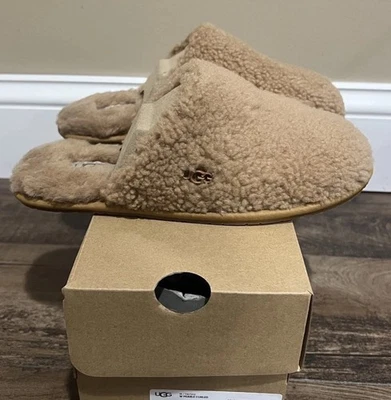 全新带盒女式 UGG 尺码 10 Pearle Curled 拖鞋拖鞋 CHE 栗色 — 第 1/3 张图片