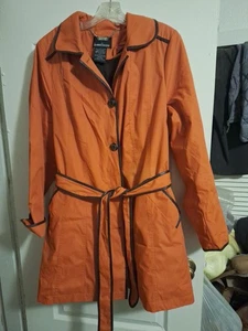 Dennis Basso orange brauner Besatz Mantel herausnehmbares Kunstfellfutter, Gürtel Jacke Gr. L - Bild 1 von 8