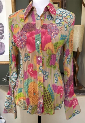 Blusa vintage de caviar arte floral arrugado para usar Y2K puño francés M Foto 1 de 4