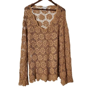 Top tejido a ganchillo Newport News vintage talla 2X beige bohemio floral para mujer - Imagen 1 de 8