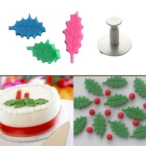 3 Pcs/Set Sugarcraft Fondant Leaves Plunger Cutter 3D Christmas Holly Leaf - Picture 1 of 14