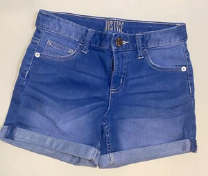 Justice Jean Girls Denim Shorts Stretch Medium/Light Wash Size 12 EUC - Picture 1 of 5