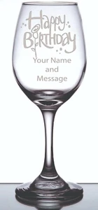 Bicchiere Vino Personalizzato Inciso Compleanno Con Il Tuo Nome/Messaggio - Foto 1 di 2