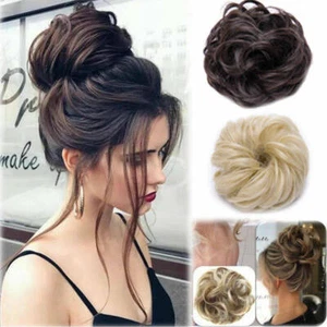 Curly Messy Bun Hair Piece Scrunchie Updo Cover Hair Extensions Real as human FO - Picture 1 of 22