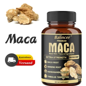 Maca 6000mg+ Ashwagandha 500mg+ Ginseng 500mg+ Tribulus Kapseln - Bild 1 von 13