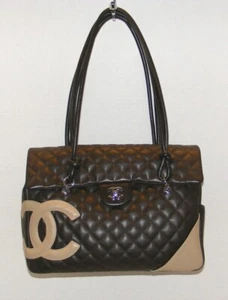 CHANEL LINGE BROWN CAMBON LAMBSKIN LEATHER FLAP SHOULDER HANDBAG AUTHENTIC EUC - Picture 1 of 21