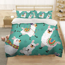 Happy Alpaca Sheep Cartoon Duvet Quilt Cover Single Double Bedding Set Pillowcas