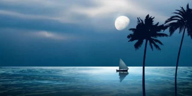 Wandbild: Gestalten Sie Vektorhintergrund mit ruhigem Segelboot und [...] - Bild 1 von 1