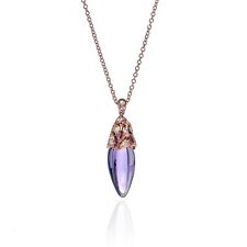 Luca Carati Purple Amethyst & Diamond Pendant Necklace 18K Rose Gold 0.17Cttw